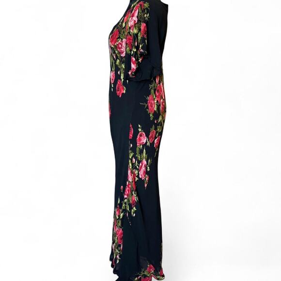 American Angel II Black Rose Maxi Dress Flutter Sleeves L/XL - Picture 3 of 8